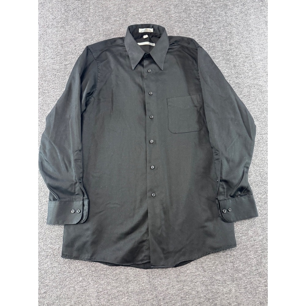 Geoffrey Beene Mens‎ Sateen Dress Shirt Black Wrinkle Free 15 32/33 Medium